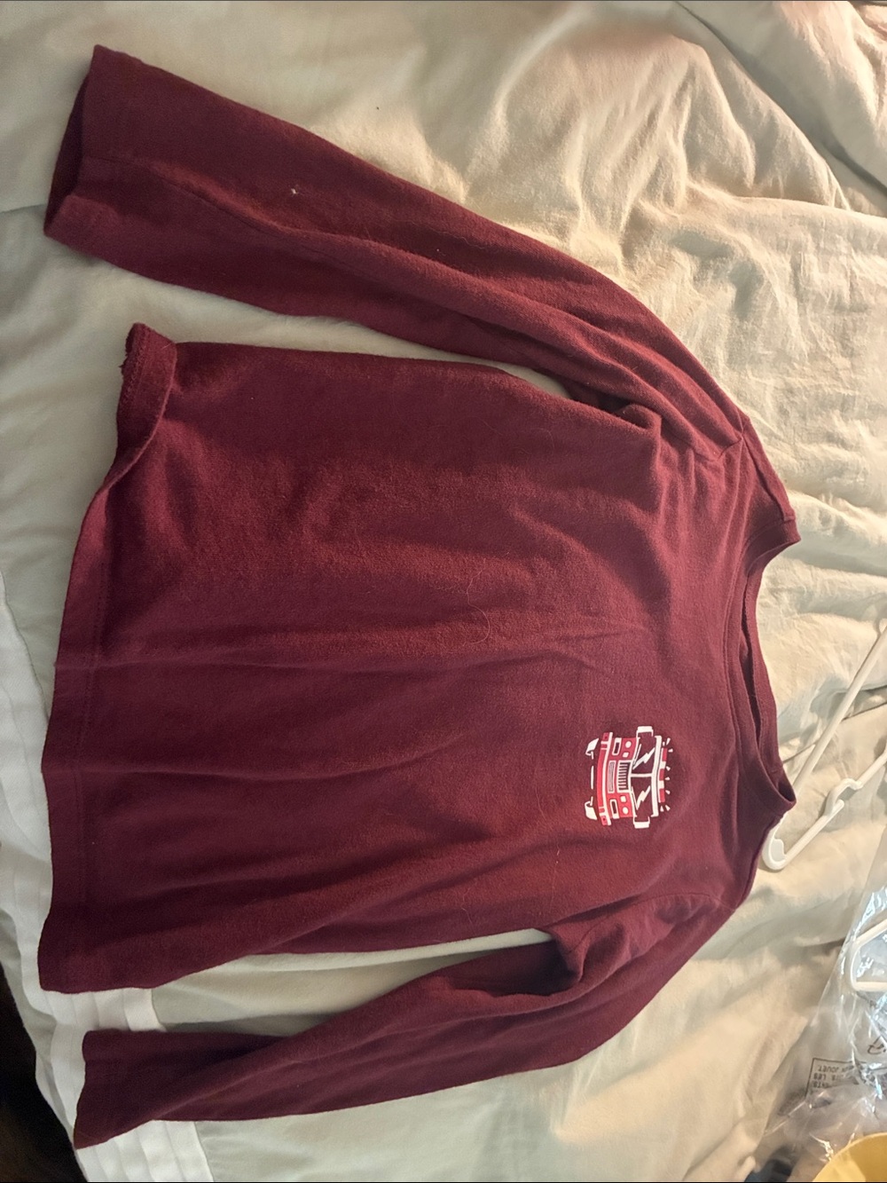 Old Navy Maroon Long Sleeve Tee with Firetruck Graphic